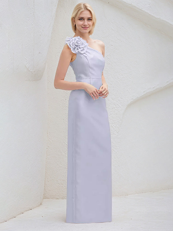 Lavender Sheath/Column One Shoulder Sleeveless Floor Length Satin Bridesmaid Dresses