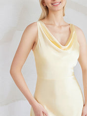 Champagne Satin Sheath/Column V Neck Floor Length Bridesmaid Dress