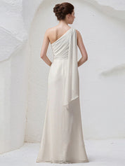 Ivory Chiffon Sheath/Column One Shoulder Sleeveless Floor Length Bridesmaid Dress