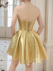 Gold A-Line Strpless Straight Bow Short Homecoming Dress