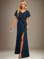 Trumpet/Mermaid V-Neck Floor-Length Chiffon Dress With Cascading Ruffles