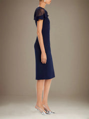Sheath/Column Stretch Crepe Scoop Short Sleeves Knee Length Dress
