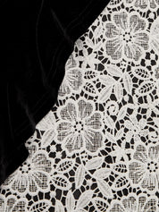 Black Lace Ruffled Velvet Square Neck Long Sleeve Sheath Midi Dress