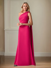 Lipstick Stretch Crepe Sheath/Column One Shoulder Floor Length Mother of the Bride Dresses