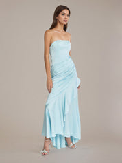 Sheath/Column Satin Off The Shoulder Sleeveless Floor Length Dresses With Ruffles