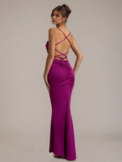 Dark Pink Satin Sheath/Column Spaghetti Straps Sleeveless Floor Length Dress