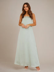 Sage Satin A Line Halter Neck Sleeveless Floor Length Bridesmaid Dresses