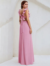 Chiffon Sheath/Column Square Neck Sleeveless Floor Length Bridesmaid Dress