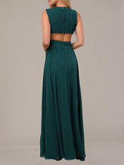 Green A Line Chiffon V Neck Sleeveless Floor Length Dresses