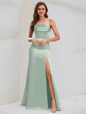 Agave Satin Trumpet/Mermaid Off the Shoulder Floor Length Bridesmaid Dress