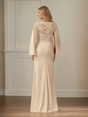 Sheath/Column Chiffon V Neck Long Sleeves Floor Length Mother of the Bride Dresses With Appliques