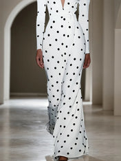 White Deep V Neck Long Sleeve A-Line Maxi Dress