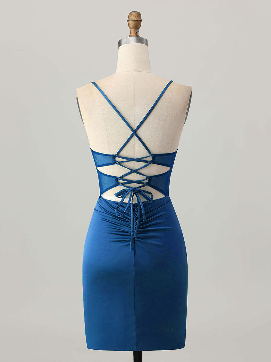 Blue Satin Tight Short Corset Homecoming Dress
