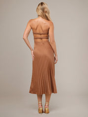 Light Brown Satin A Line Sweetheart Sleeveless Tea Length Bridesmaid Dress