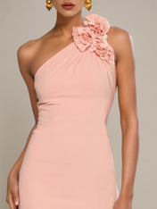 Pink 3D Floral Lace Classic One Shoulder Sleeveless Mermaid Gown Dress