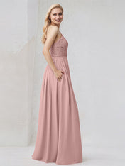 Dusty Rose Chiffon A Line One Shoulder Floor Length Bridesmaid Dress With Appliques