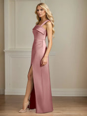 Sheath/Column One Shoulder Floor-Length Satin Dress With Pleated