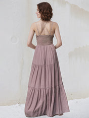 Mauve A Line Spaghetti Straps Sleeveless Floor Length Dress