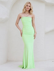 Light Green Chiffon Sheath/Column Off the Shoulder Floor Length Bridesmaid Dress