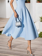 Light Blue Peplum Classic Spaghetti Gallus A-Line Midi Dress