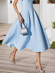 Light Blue Peplum Classic Spaghetti Gallus A-Line Midi Dress