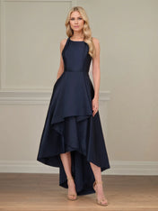 A Line Scoop Neck Sleeveless Asymmetrical Satin Mother of the Bride Dress