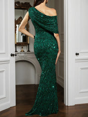 Green One Shoulder Gown Mermaid Sequin Dress