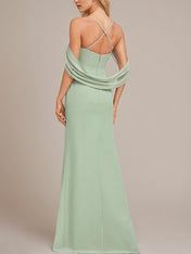 Celadon Trumpet/Mermaid V-Neck Floor-Length Chiffon Bridesmaid Dress