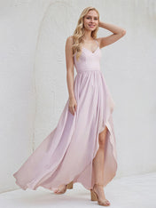 A-Line V-Neck Asymmetrical Chiffon Bridesmaid Dress With Ruffle