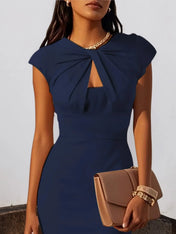 Purplish Blue Ruched Crew Neck Sleeveless Sheath Midi Dress