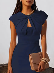 Purplish Blue Ruched Crew Neck Sleeveless Sheath Midi Dress