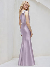 Lilac Sheath/Column One Shoulder Sleeveless Floor Length Satin Bridesmaid Dresses