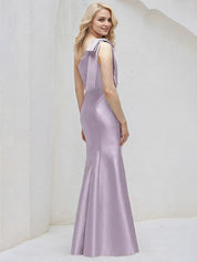Lilac Sheath/Column One Shoulder Sleeveless Floor Length Satin Bridesmaid Dresses