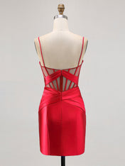 Bodycon Sheer Corset Pleated Mini Dress with Slit
