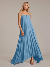 Blue A Line Satin Off The Shoulder Sleeveless Floor Length Dresses