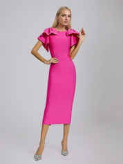 Rose Red Knitted Embellished Midi Dress