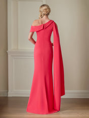 Coral Stretch Crepe Sheath/Column One Shoulder Floor Length Mother of the Bride Dresses