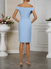 Blue Ruched Off The Shoulder Sheath Mini Homecoming Dress