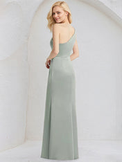 Sheath/Column Satin One Shoulder Sleeveless Floor Length Bridesmaid Dress