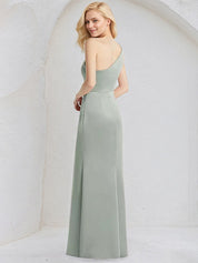 Sheath/Column Satin One Shoulder Sleeveless Floor Length Bridesmaid Dress