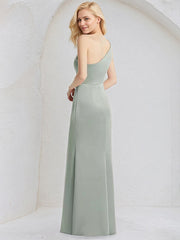 Sheath/Column Satin One Shoulder Sleeveless Floor Length Bridesmaid Dress