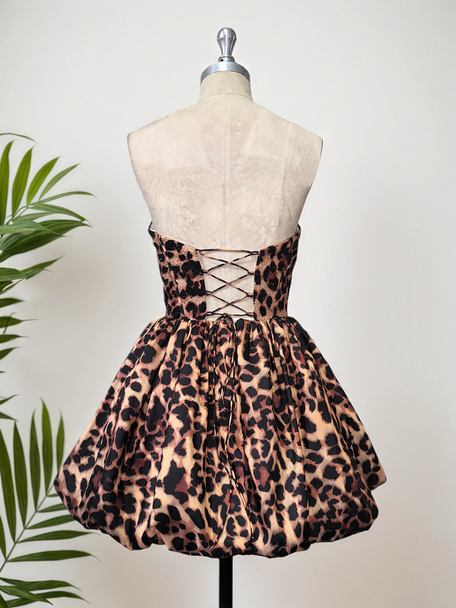 Leopard Print A-Line Sweetheart Corset Short Homecoming Dress
