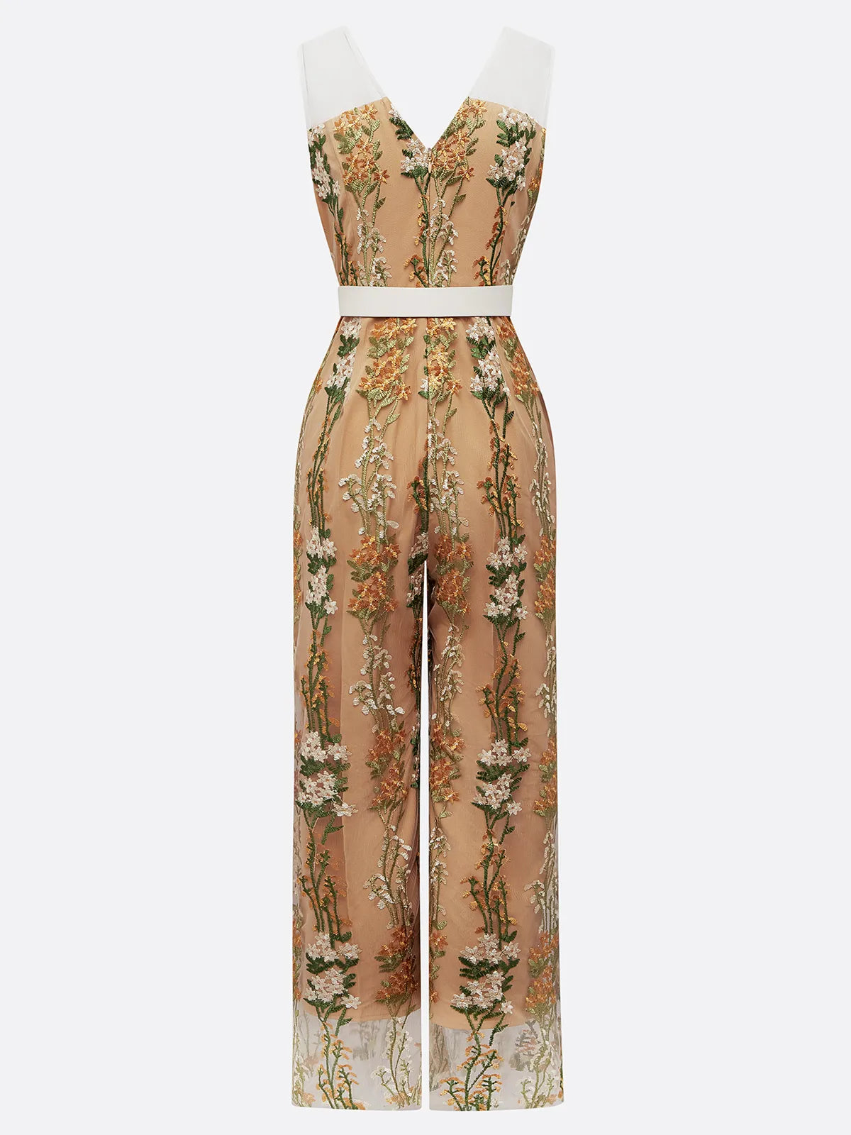 Women Embroidery V Neck Sleeveless Vacation Jumpsuit