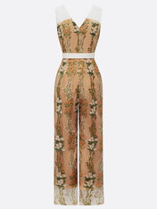 Women Embroidery V Neck Sleeveless Vacation Jumpsuit