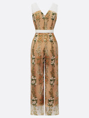 Women Embroidery V Neck Sleeveless Vacation Jumpsuit