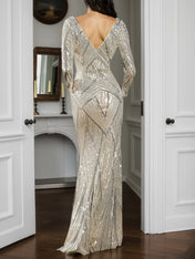 Champagne Mermaid Gown Silver Sequin Dress