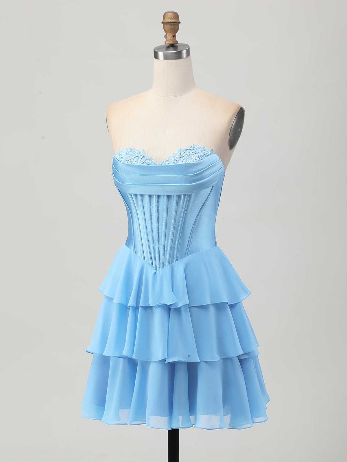 Light Blue A Line Tiered Sweetheart Corset Short Homecoming Dress