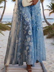 Light Blue Chiffon V Neck Sleeveless A-Line Maxi Dress