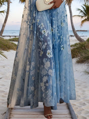 Light Blue Chiffon V Neck Sleeveless A-Line Maxi Dress
