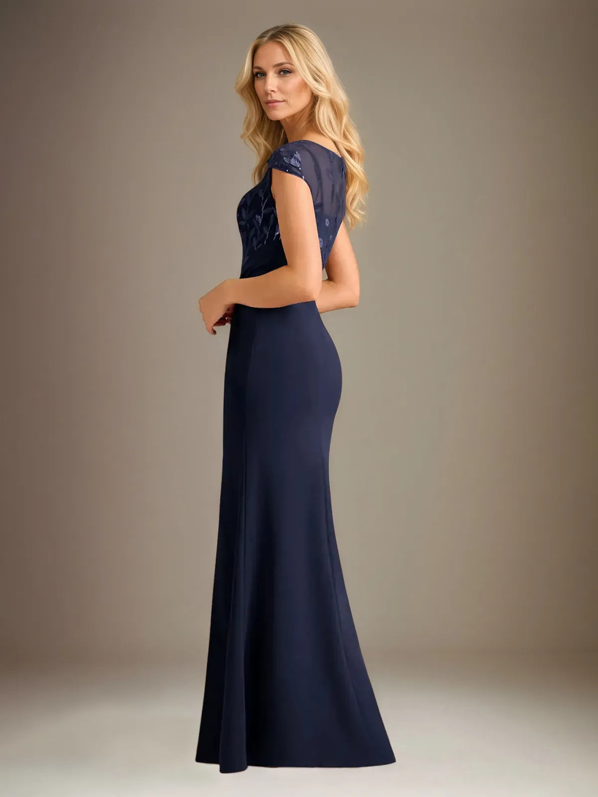 Trumpet/Mermaid Stretch Crepe Scoop Neck Cape Sleeve Floor Length Dress